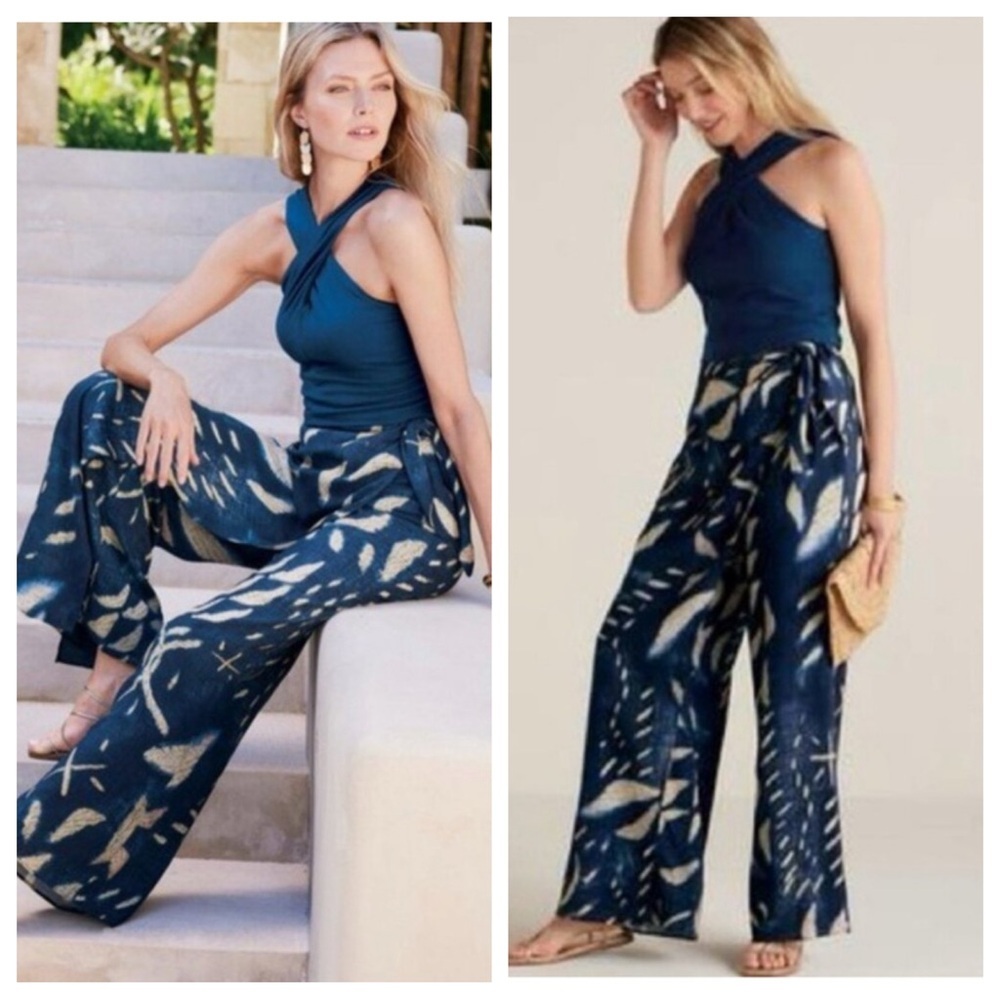 Soft Surroundings Blue Linen Blend Velora Wrap Wide Leg Drapey Isle Pants
(62)